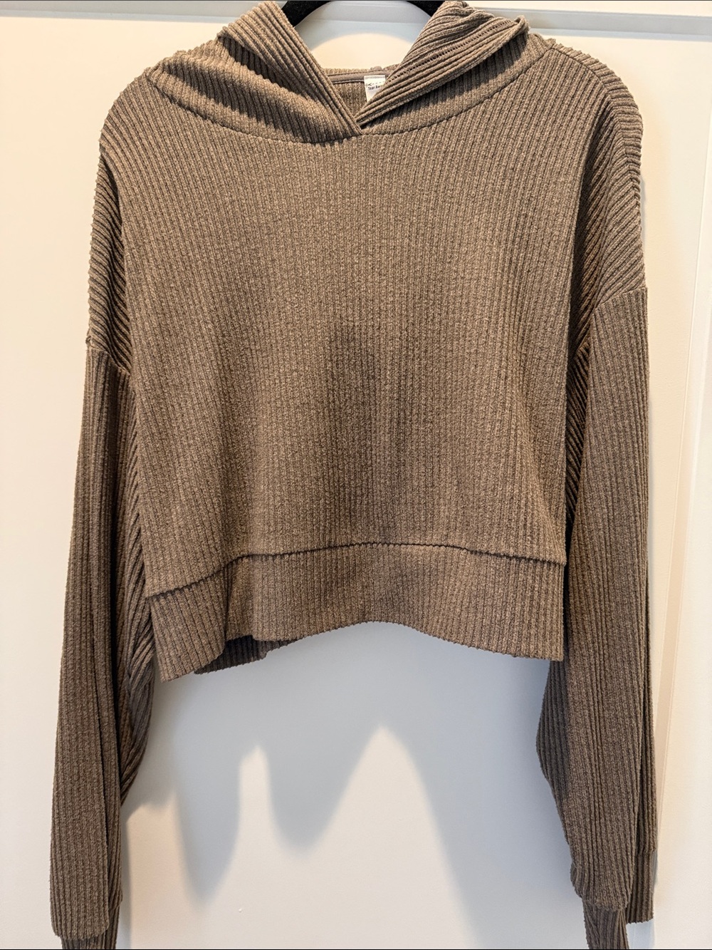 ALO Yoga Ribbed Cropped Hoodie in Taupe